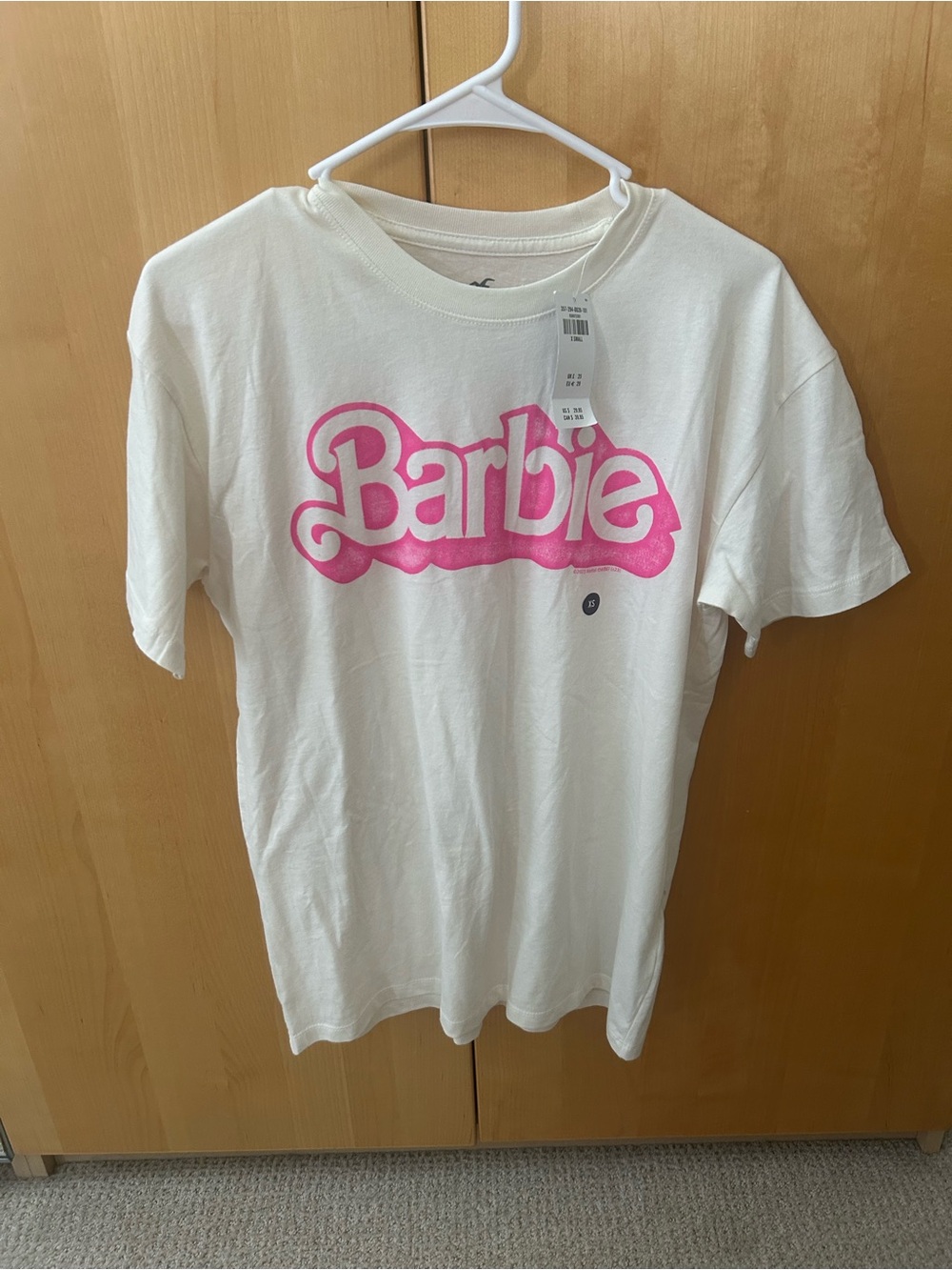 Hollister White Tee with Pink Barbie Logo